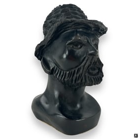 Vintage Carved Hardwood Bust of Man in Hat