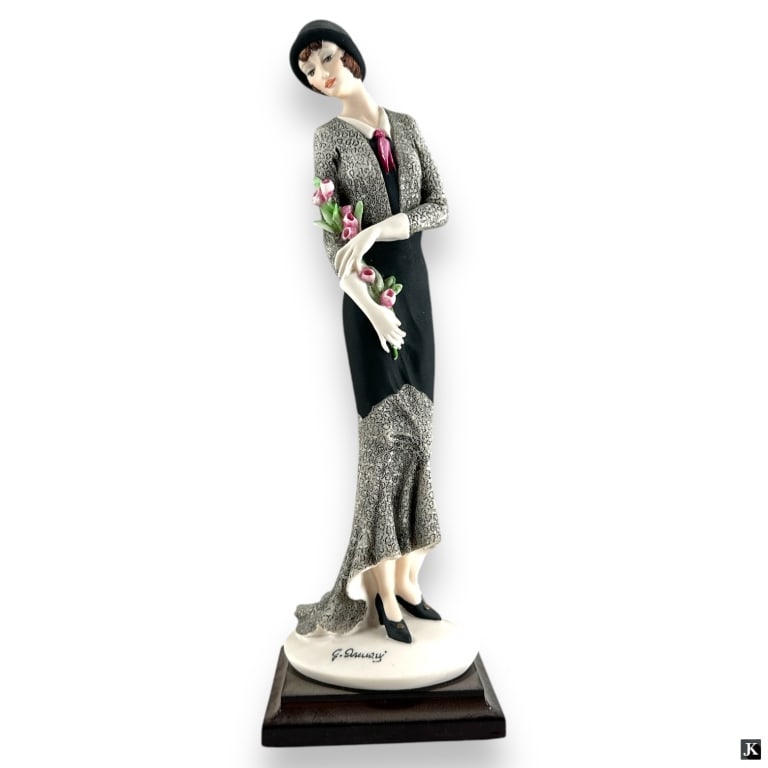 Giuseppe Armani – LADY WITH FLOWERS – 0413C: Sculpture by Giuseppe Armani, titled “LADY WITH FLOWERS”, Reference # 0413C Figurine is in perfect condition, "C" Finish, attached to wooden base. Impress artist signature. Marked made in