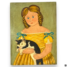 Vintage Signed Oil/Board "Primitive Portrait"