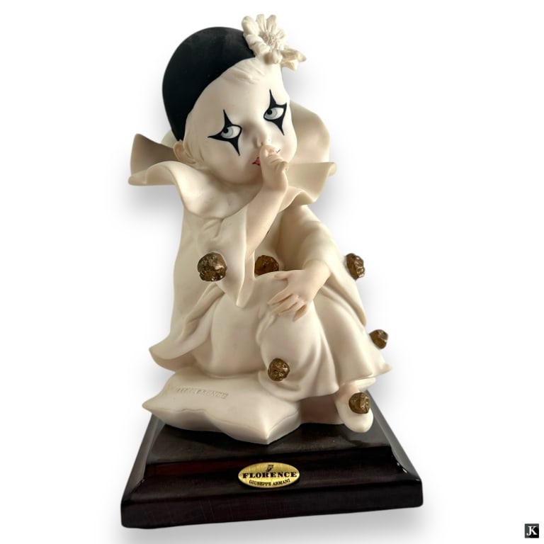 Giuseppe Armani – PIERROT SUCKING FINGER – 0750F: Sculpture by Giuseppe Armani, titled “PIERROT SUCKING FINGER”, Reference # 0750F Figurine is in perfect condition, "F" Finish, attached to wooden base. Impress artist signature. Marked mad