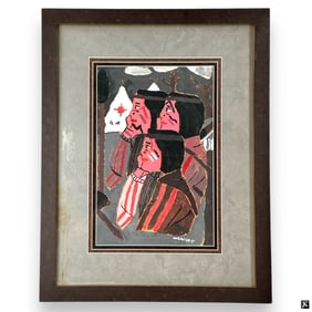 Vintage Tempera Painting "Native Americans"