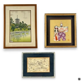 3 Framed Asian Motif Decorative Pictures