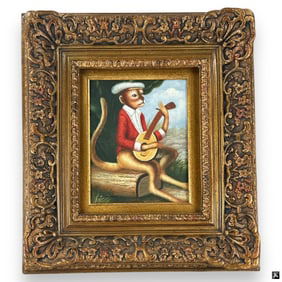 20th C Decorative Painting "Monkey Playing Lute"