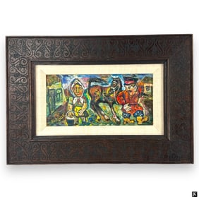 David Burliuk Oil on Canvas "Villagers"
