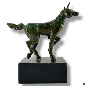 Modernist Patinated Bronze "Unicorn" Sculpture