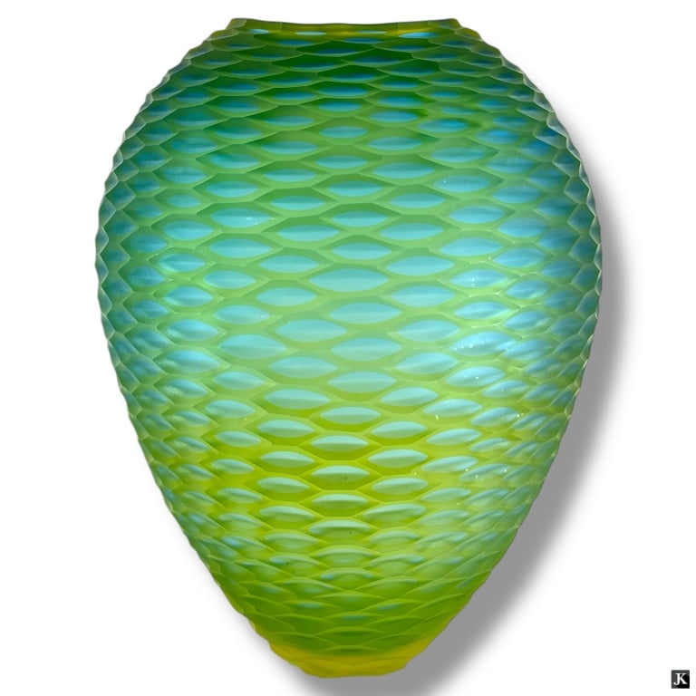 Baldwin & Guiggisberg Glass Vase "Green Cradle": Baldwin & Guiggisberg Glass Vase "Green Cradle". Etched on bottom B/G '03 Paris #B1302. Very good condition. Measures 12-1/2" H. Retail $4600 LA/B19