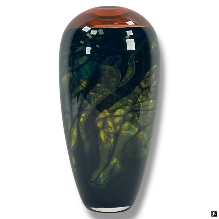 Eva Englund for Orrefors Graal Vase "Nudes": Eva Englund Orrefors Graal Vase "Nudes". The cased glass with continuous motif of nude figures. Signed on bottom with etched signature. Very good condition. Measures 12" H. LA/B19