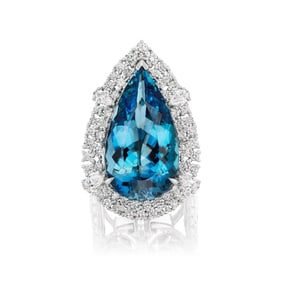 UNHEATED BRAZILIAN AQUAMARINE AND DIAMOND RING