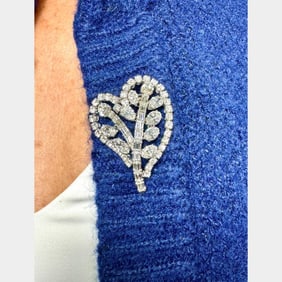 Art Deco Platinum 14.50 Ct. Diamond Heart Brooch