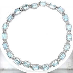 18K White Gold Aqumarine and Diamond Necklace