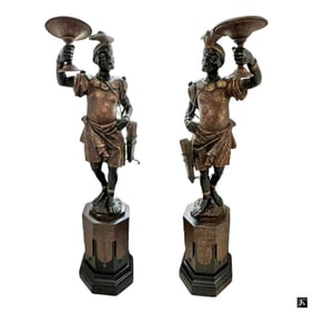 Pair of Antique 19th C. Italian Warrior Torchieres