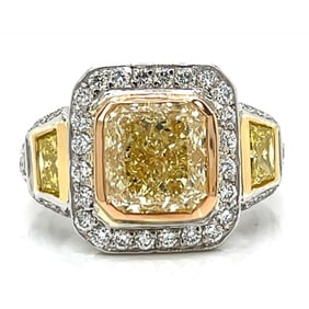 Platinum & 18K GIA Certified 3.34 Ct. Yellow Diamo