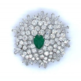 Platinum 23.00 Ct. Diamond & Colombian Emerald Bro