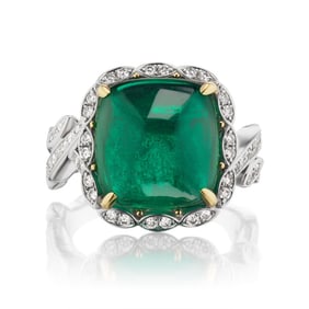SUGARLOAF EMERALD AND DIAMOND RING
