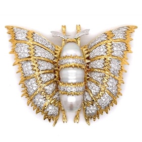 18K Yellow Gold Diamond Butterfly Brooch