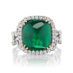 SUGARLOAF EMERALD AND DIAMOND RING