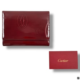 Cartier Burgundy Patent Leather Wallet in Box