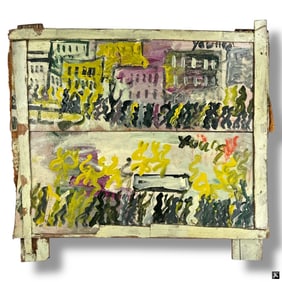 Purvis Young Mixed Media Diptych "Urban Scene"