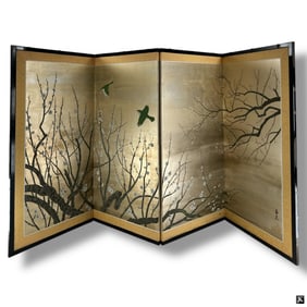 Vintage Japanese 4 Panel Folding Screen
