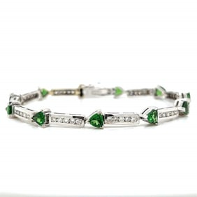 14K White Gold Tsavorite Garnet & Diamond Bracelet