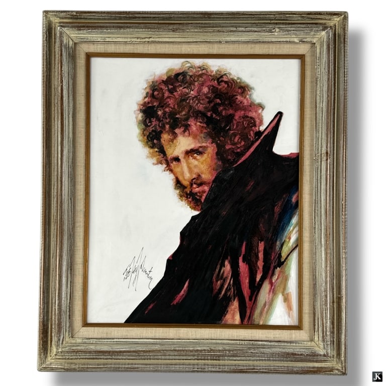 Tee Jay Johnston Oil on Cardboard "Man with Cape": Tee Jay Johnston (20th C) Oil on Cardboard "Man with Cape", ersembles Bob Dylan. Signed lower left. Good condition. Measures 20" x 16", frame measures 27" x 23". LA/B13/SH:17B