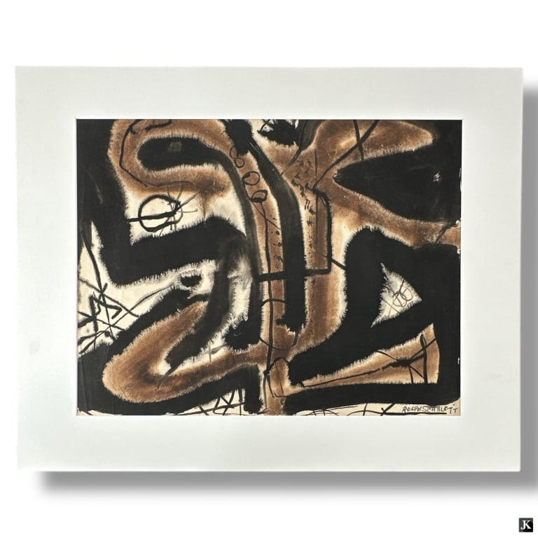 Rolph Scarlett Gouache on Paper "Untitled": Rolph Scarlett (American 1889-1984) Gouache on Paper "Untitled". Signed lower right. Gallery label affixed to verso: Eric Firestone Gallery, East Hampton, NY. Good condition. Set in mat frame. Paper m