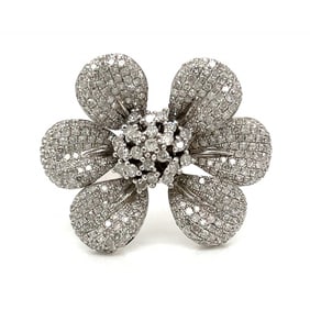 Silver 3.00 Ct. Diamond En Tremblant Flower Ring