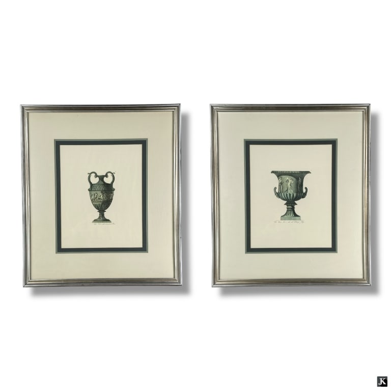 Pair Framed Decorative Antonini Engravings: Pair Framed Decorative Antonini Engravings "Vase or Urn". Unsigned. Framed, matted and presented under glass screens. Good condition. Measures 19" x 15", frames measure 33-1/2" x 29-1/2". LA/B13/SH:18