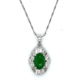 18K White Gold Jade & Diamond Pendant on Platinum