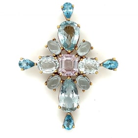 1960’s 18K Yellow Gold Aquamarine & Kunzite Pendan