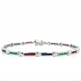 14K White Gold Diamond Emerald Sapphire & Ruby Bra