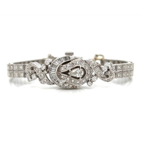 Art Deco Bulova 14K White Gold Ladies Cocktail Wat