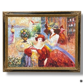 Large Decorative Framed Canvas Print "Tea Time"