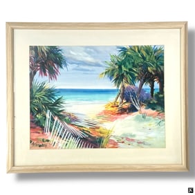 Original Watercolor on Paper "Quiet Beach" Signed