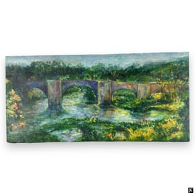 Signed Cortez Spain Medieval Bridge Oil On Canvas