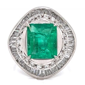 Platinum Emerald & Diamond Ring