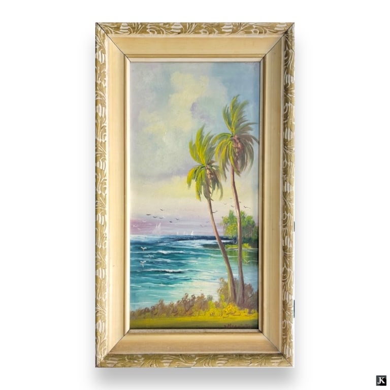 Unknown Artist Tropical Scene Coastal Oil (1 of 4)