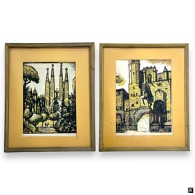 Two J. Castells Marti Color Woodcut Prints