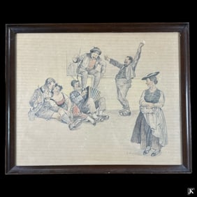 Artist Signed German Pencil Work On Paper