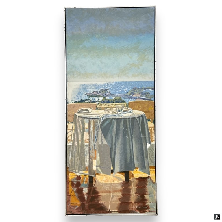 Josep Roca-Sastre (SPAIN 1928-1997) Giclee / Board: Josep Roca-Sastre (SPANISH, 1928 - 1997) limited edition giclee on board titled "Vista Del Mar". Hand signed to lower right. Numbered 87/225 to lower left. Mounted in a silver painted wooden frame. Bo