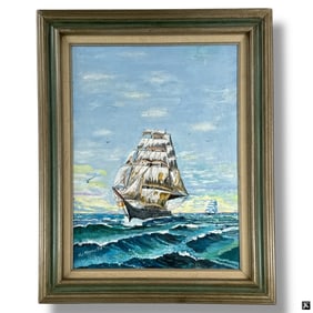 NJ Mennella Oil Canvas Board "Ships At Sea"
