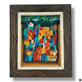 Haitian Oil on Canvas Signed Damas "Market"