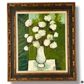 Mid Century Oil on Canvas "Still Life of Flowers"