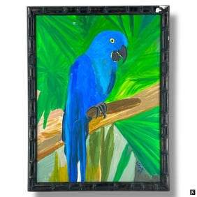 Framed Original Decorative Oil on Canvas "Parrot"