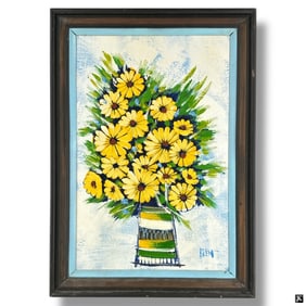 Mid Century Decorative Oil on Canvas "Daisies"