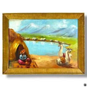 Oil on Canvas "Peruvian Landscape with Figures"