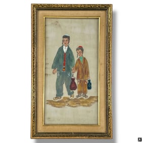 Vintage Judaica Pastel Drawing "2 School Boys"