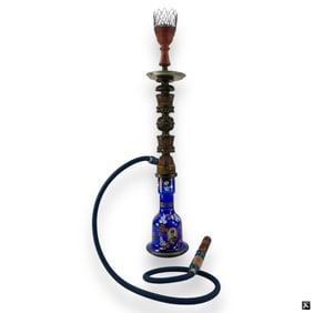 Persian Hand Painted Bohemian Blue Glass Hookah