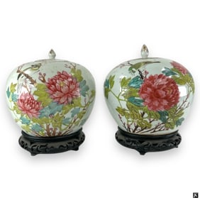 Pair Antique Chinese Porcelain Ginger Jars