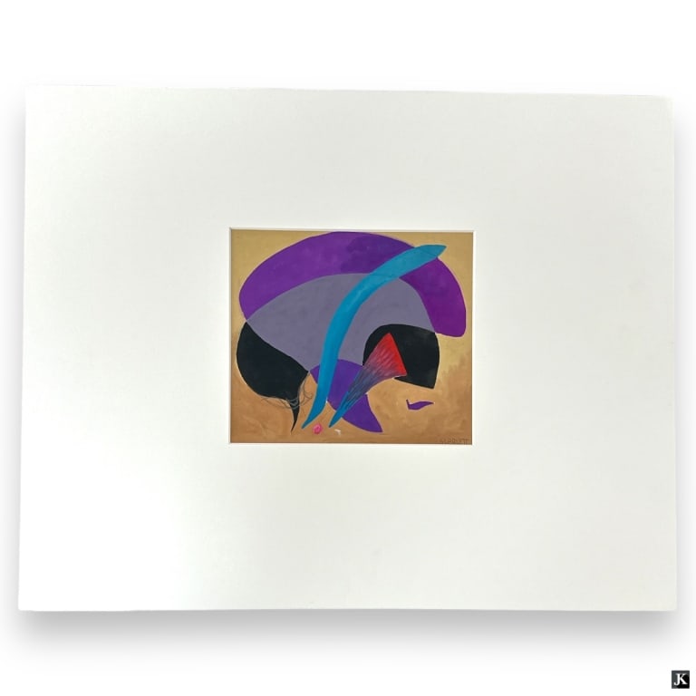 Rolph Scarlett Gouache "Modernist Abstract": Rolph Scarlett Gouache on card board "Modernist Abstract". Signed lower right. Affixed to mat. Good condition. Measures 7-3/8" x 8-1/8", mat measures 16" x 20". LA/B13/SH:11B